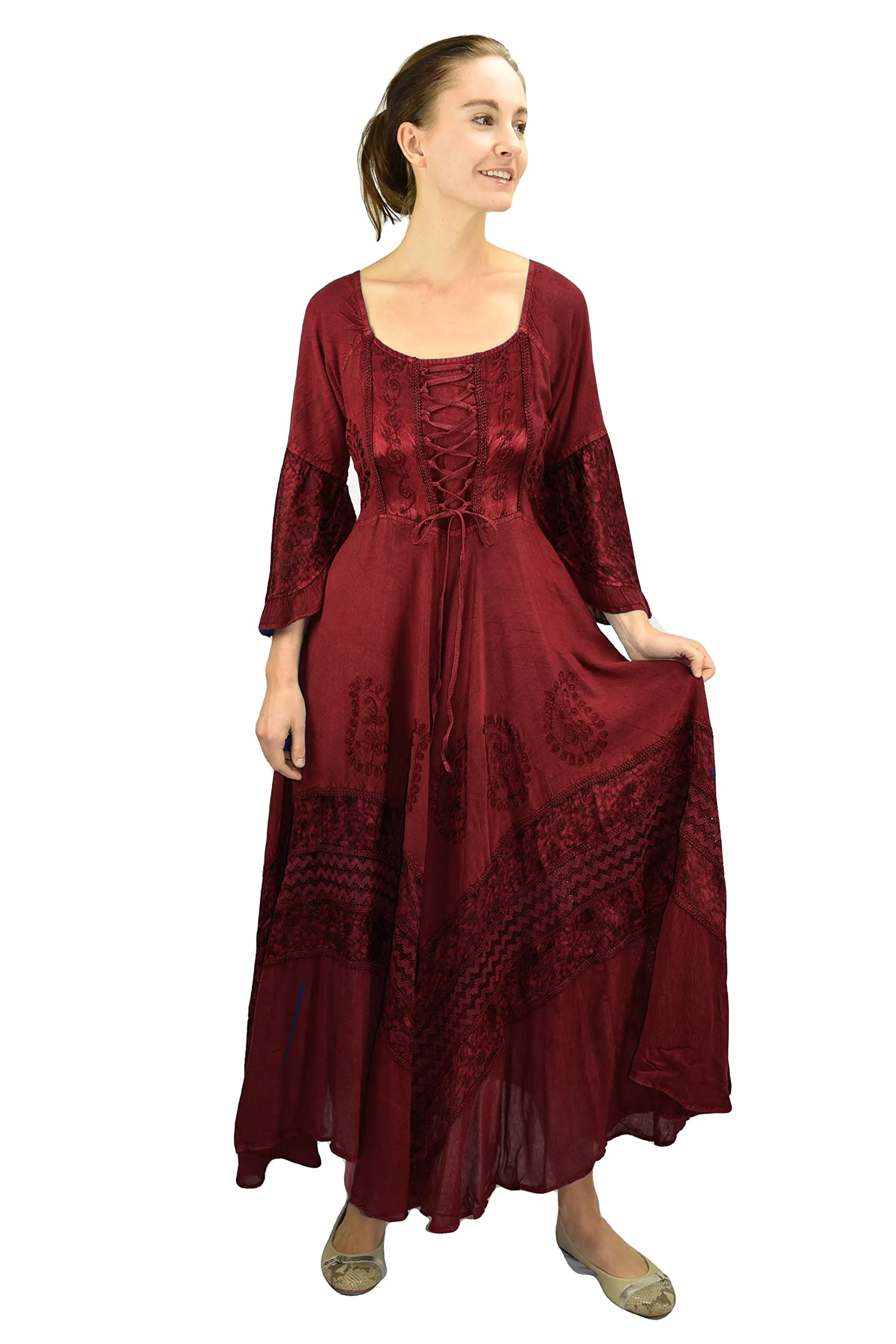 106 DR Royal Victorian Embroidered Flare Hem Corset Dress Gown