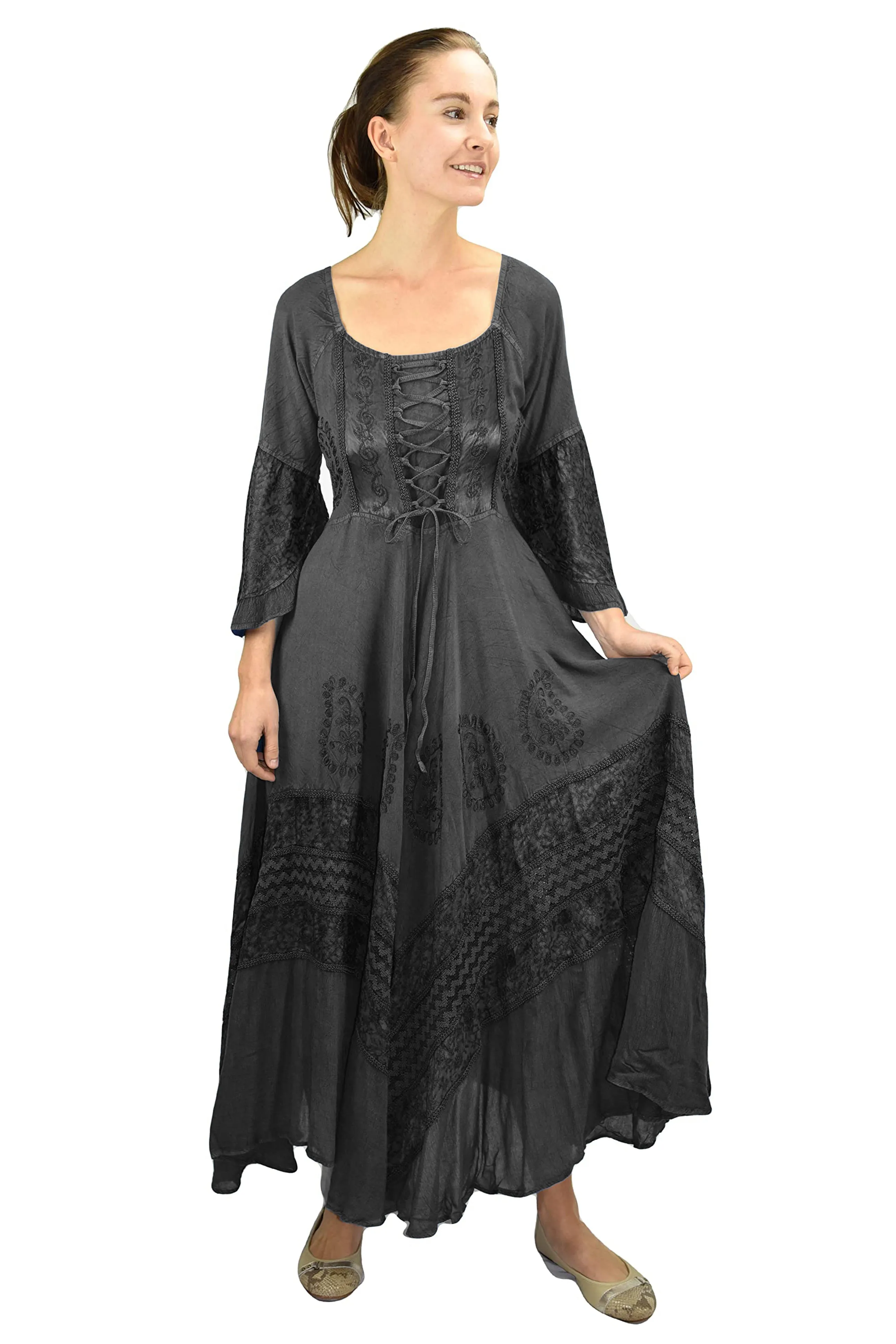 106 DR Royal Victorian Embroidered Flare Hem Corset Dress Gown
