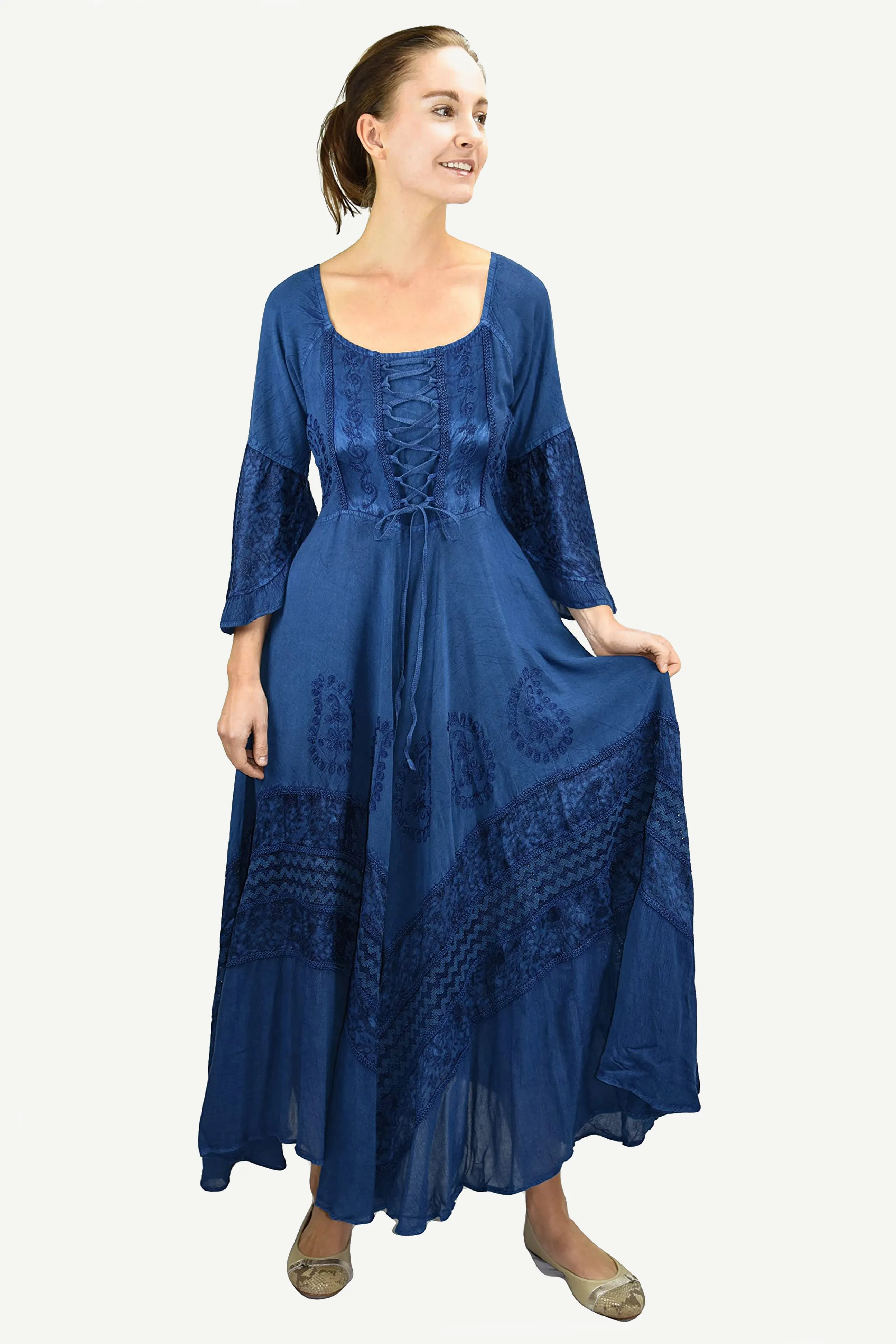 106 DR Royal Victorian Embroidered Flare Hem Corset Dress Gown
