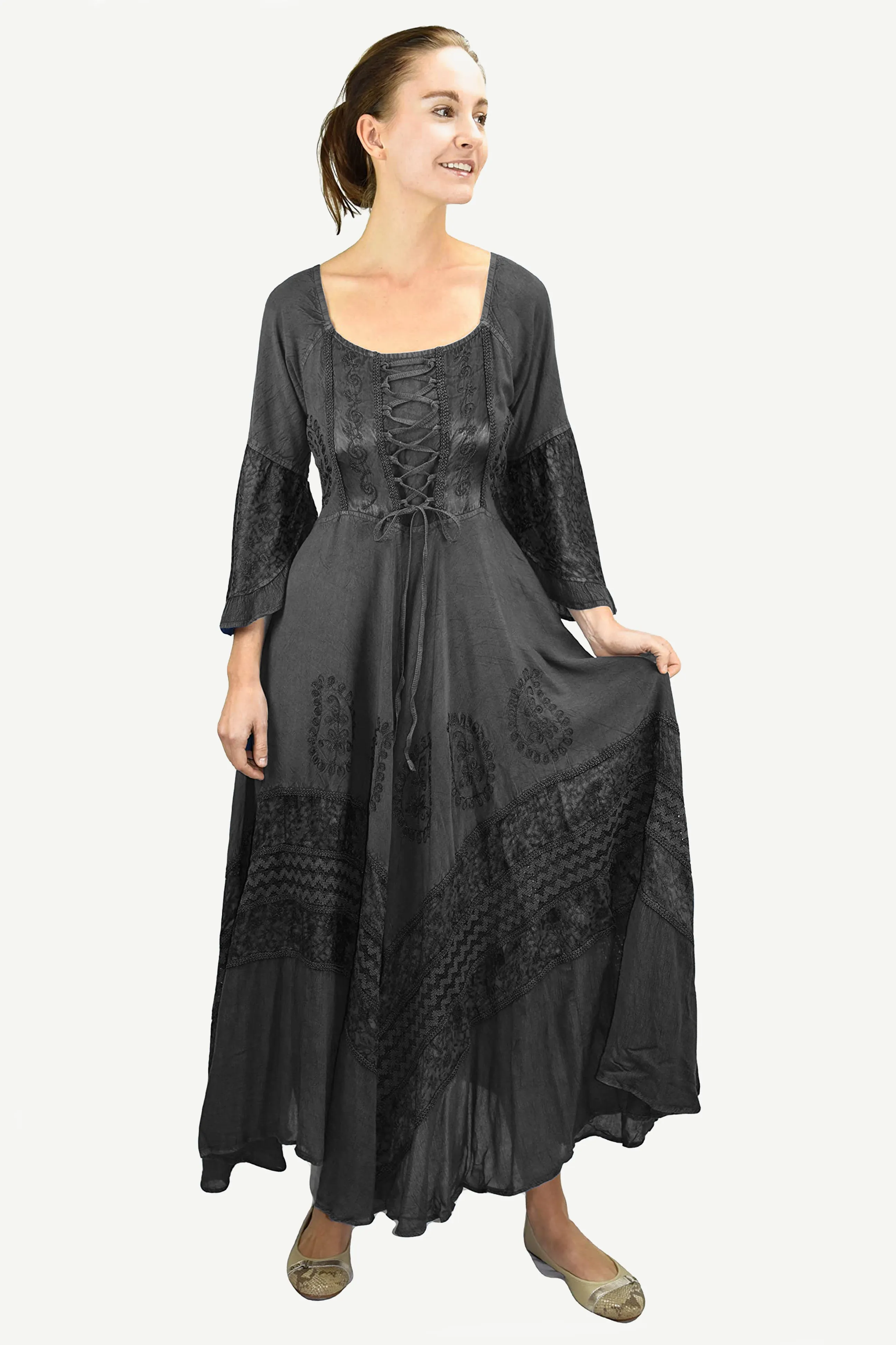 106 DR Royal Victorian Embroidered Flare Hem Corset Dress Gown