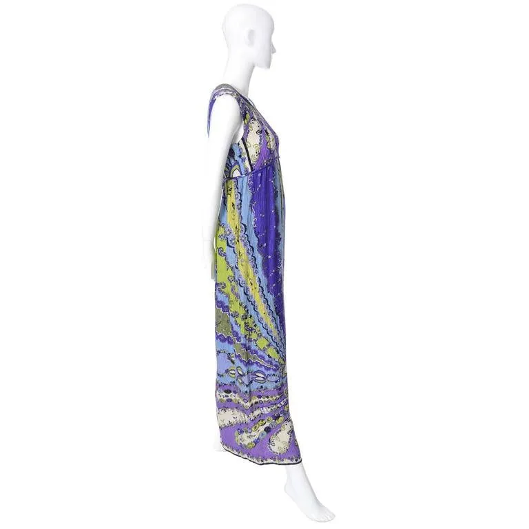 1960s Emilio Pucci Crinkle Silk Signature Fabric Vintage Maxi Dress 4