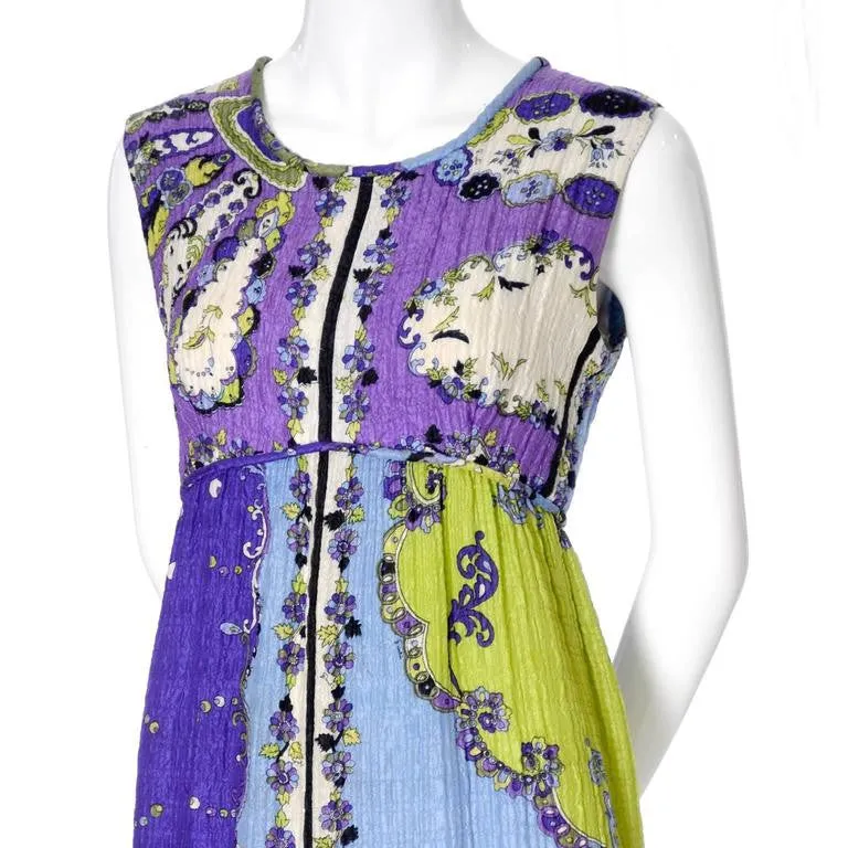 1960s Emilio Pucci Crinkle Silk Signature Fabric Vintage Maxi Dress 4