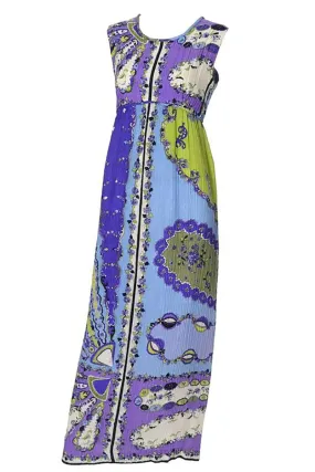 1960s Emilio Pucci Crinkle Silk Signature Fabric Vintage Maxi Dress 4