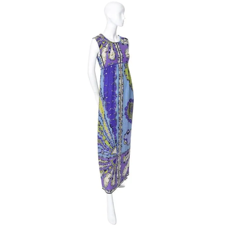1960s Emilio Pucci Crinkle Silk Signature Fabric Vintage Maxi Dress 4