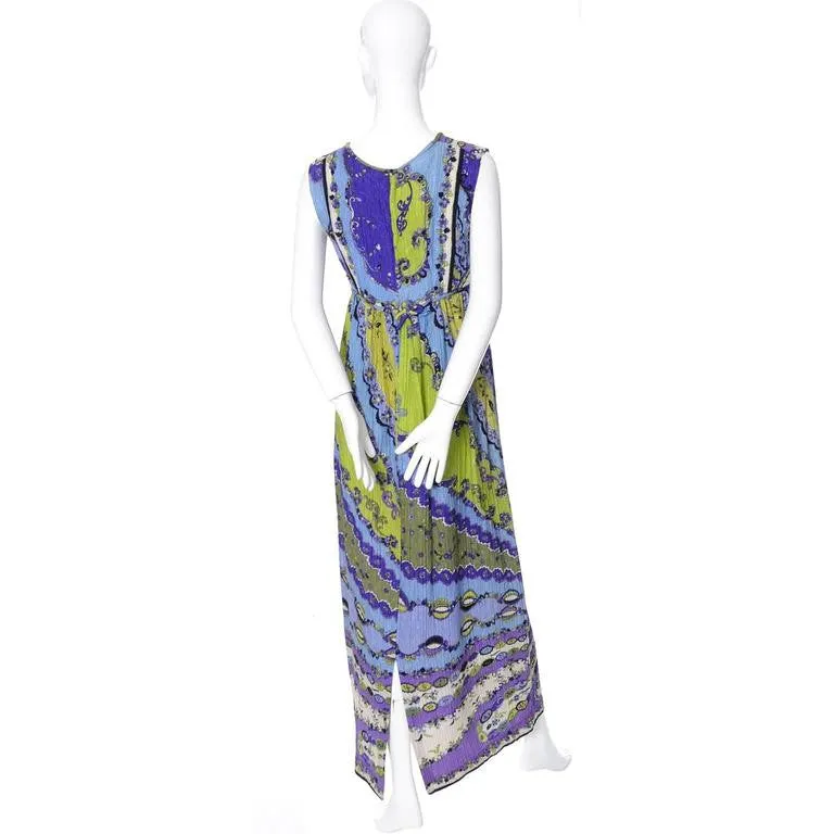 1960s Emilio Pucci Crinkle Silk Signature Fabric Vintage Maxi Dress 4