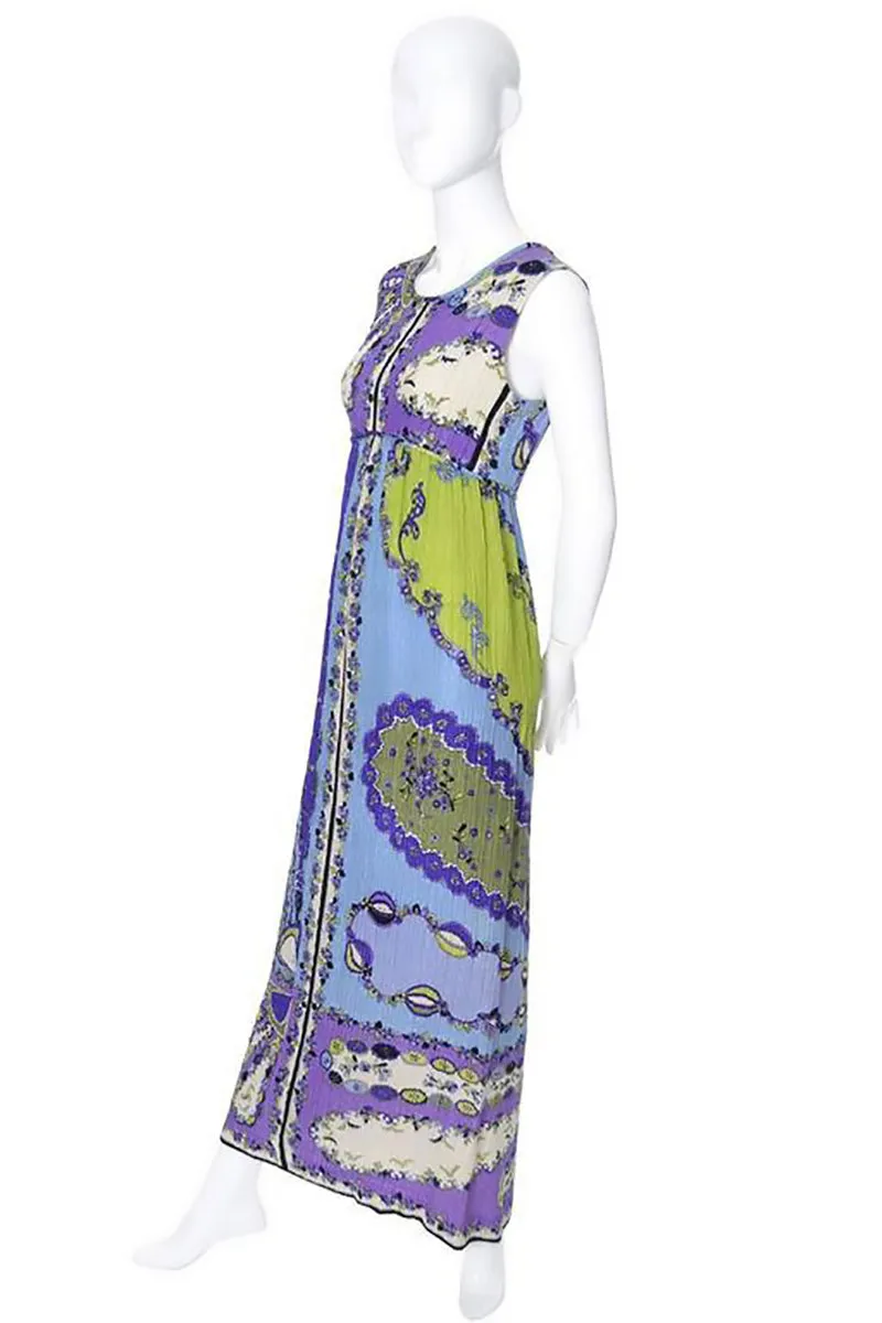 1960s Emilio Pucci Crinkle Silk Signature Fabric Vintage Maxi Dress 4