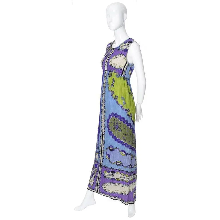 1960s Emilio Pucci Crinkle Silk Signature Fabric Vintage Maxi Dress 4