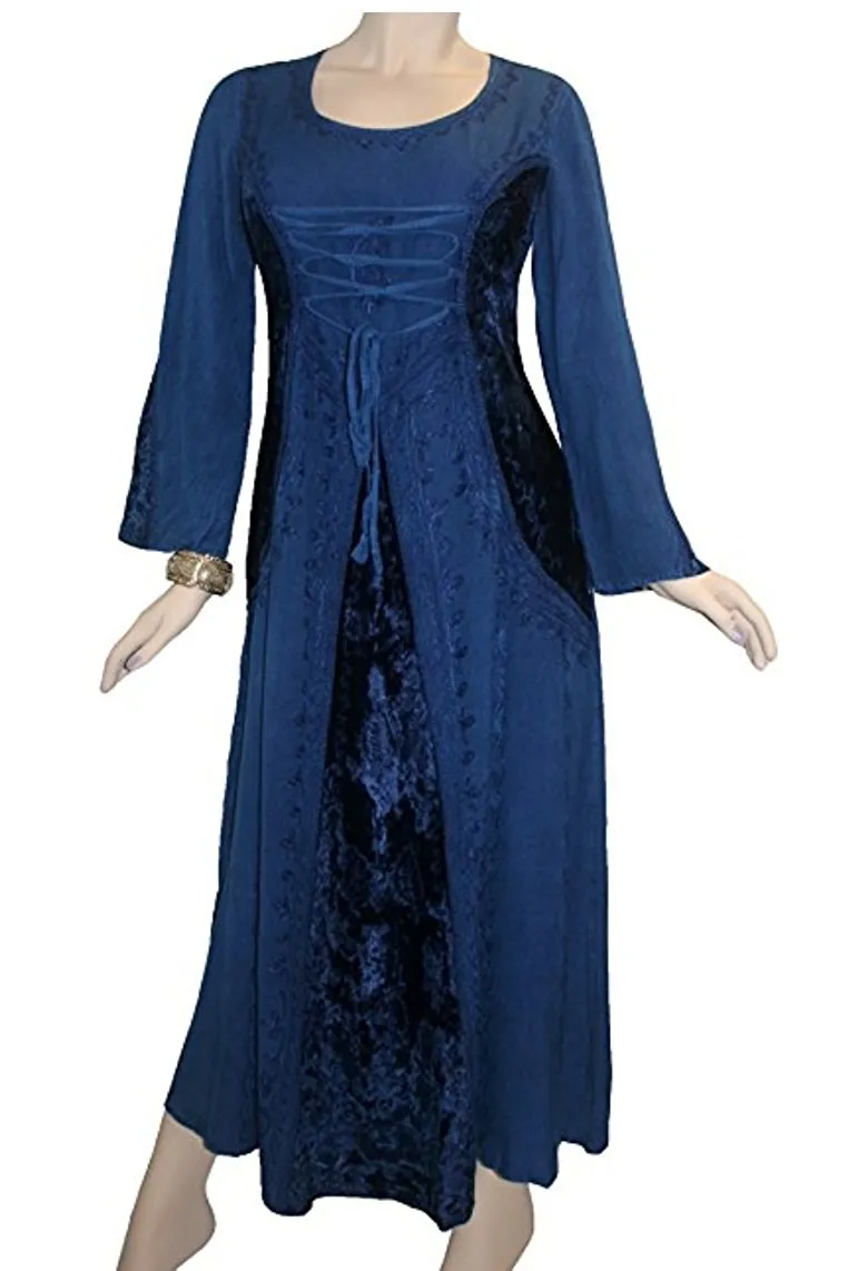 204 DR Scooped Neck Bohemian Corset Long Dress Gown