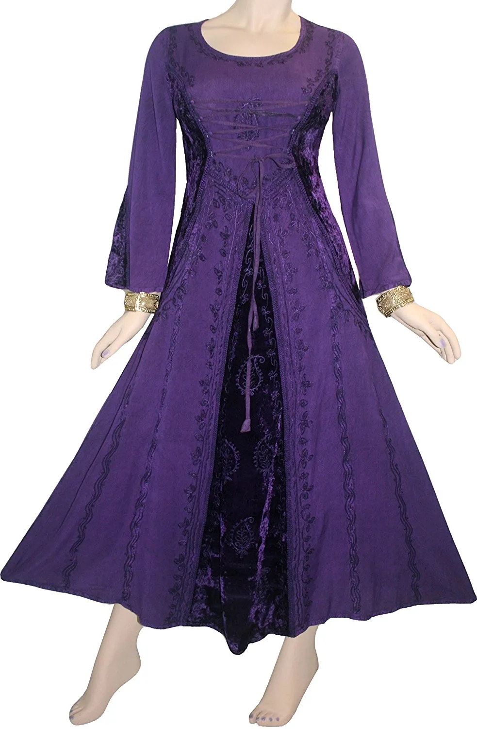 204 DR Scooped Neck Bohemian Corset Long Dress Gown