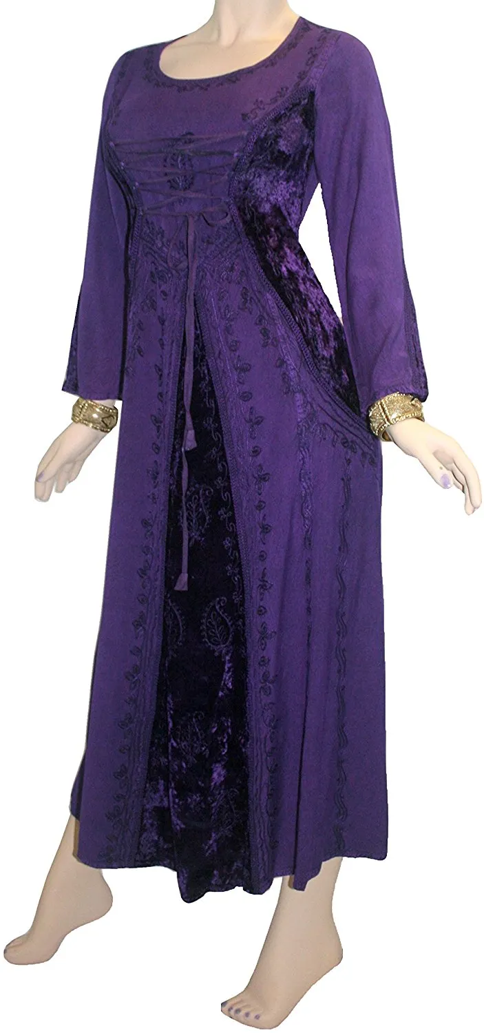 204 DR Scooped Neck Bohemian Corset Long Dress Gown