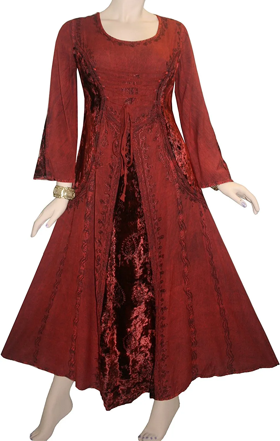 204 DR Scooped Neck Bohemian Corset Long Dress Gown