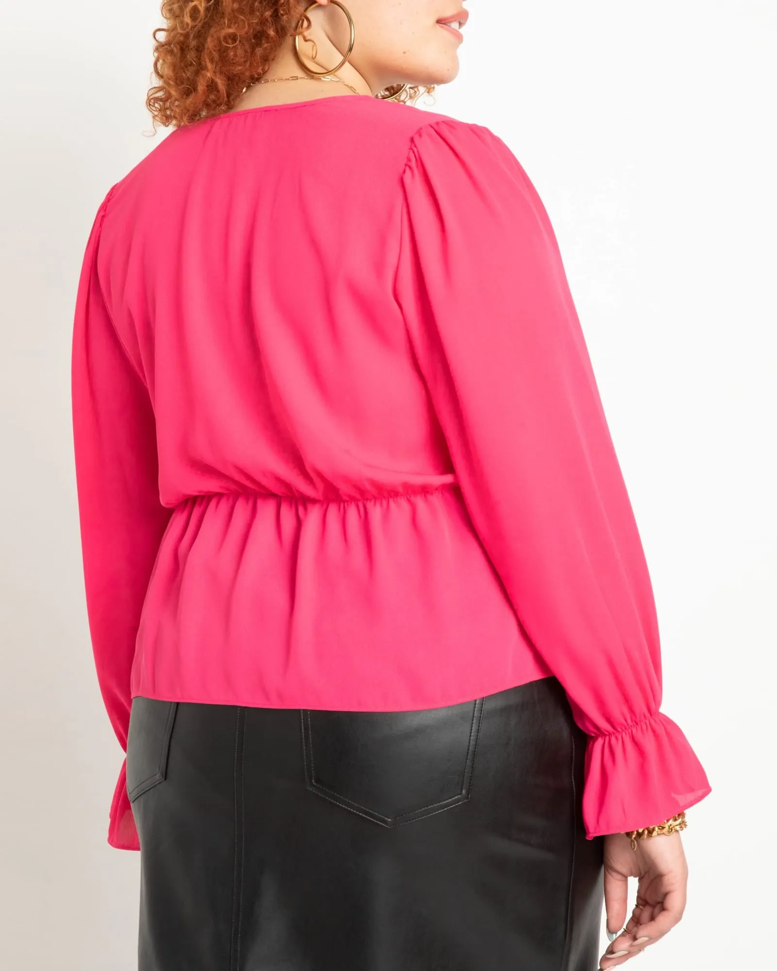 Adrianna Sheer Peplum Blouse | Bright Pink