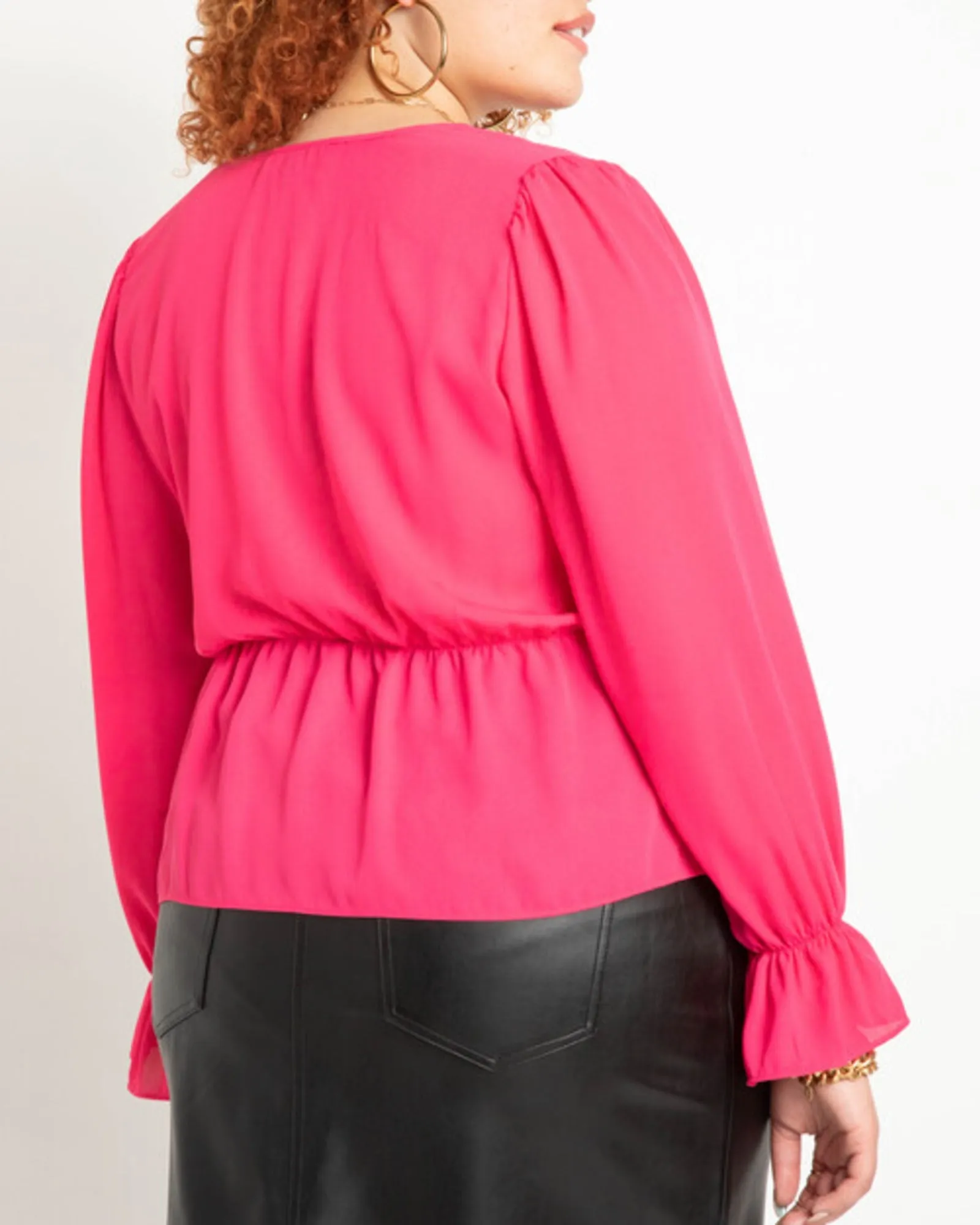 Adrianna Sheer Peplum Blouse | Bright Pink