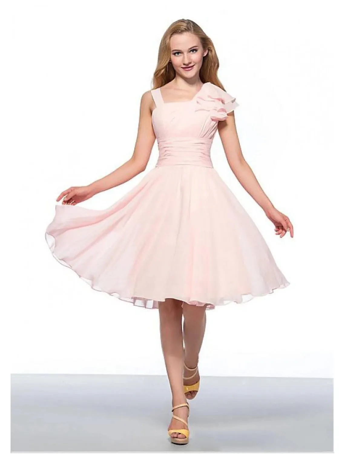 Aimishang   A-Line Empire Elegant Engagement Cocktail Party Dress Jewel Neck Sleeveless Knee Length Chiffon with Ruched