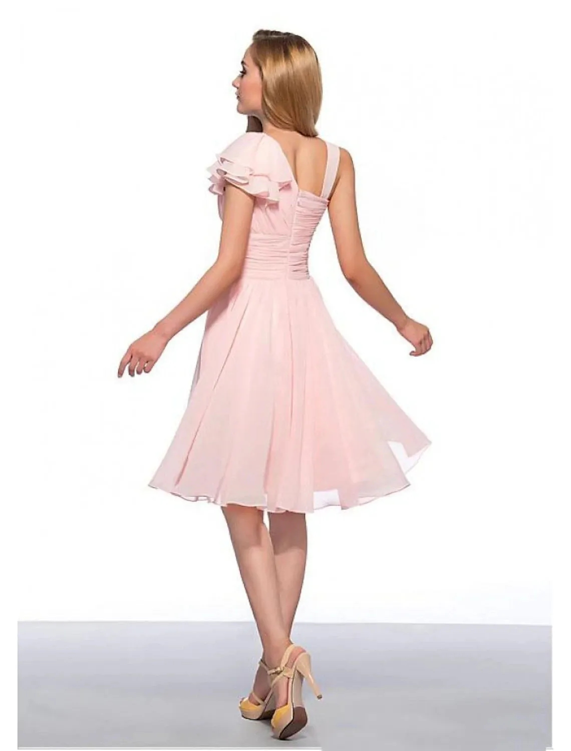 Aimishang   A-Line Empire Elegant Engagement Cocktail Party Dress Jewel Neck Sleeveless Knee Length Chiffon with Ruched