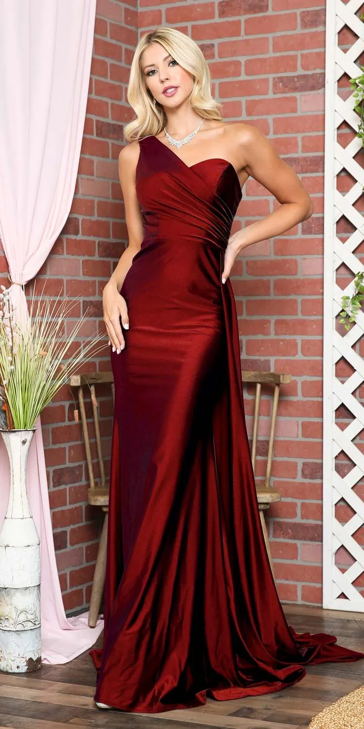Amelia Couture 387 Long One Shoulder Fitted Fit and Flare Lycra Gown Sash