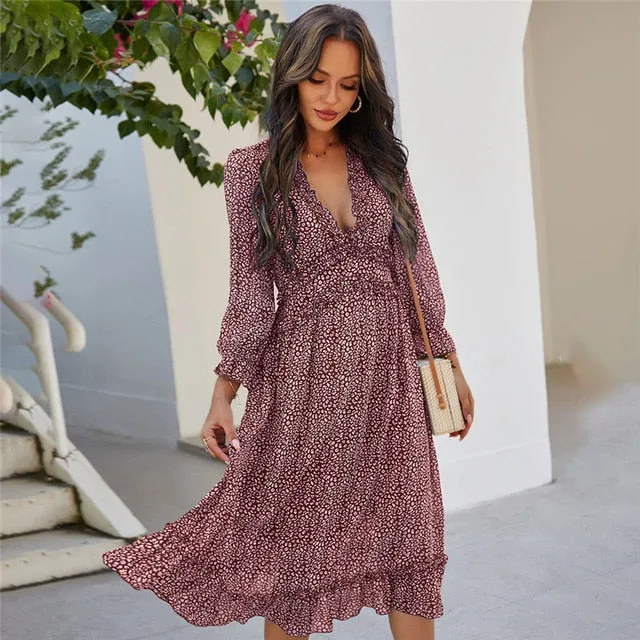 Amy Fashion - Casual Butterfly Sleeve High Waist Chiffon Chic Dress