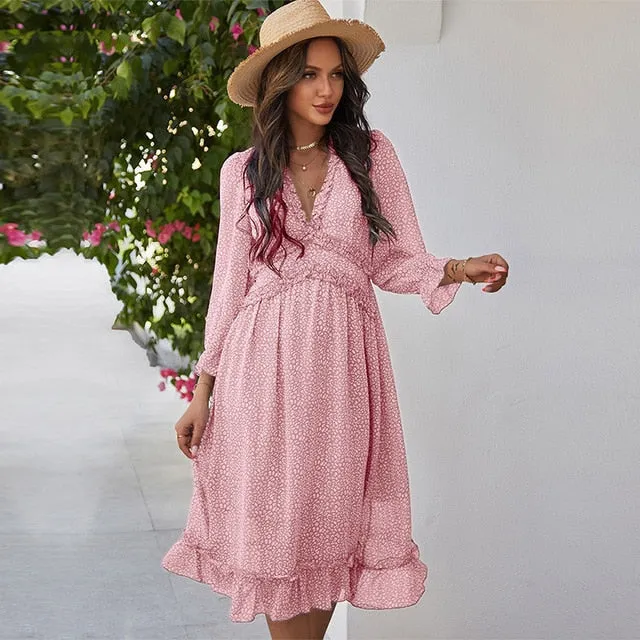 Amy Fashion - Casual Butterfly Sleeve High Waist Chiffon Chic Dress