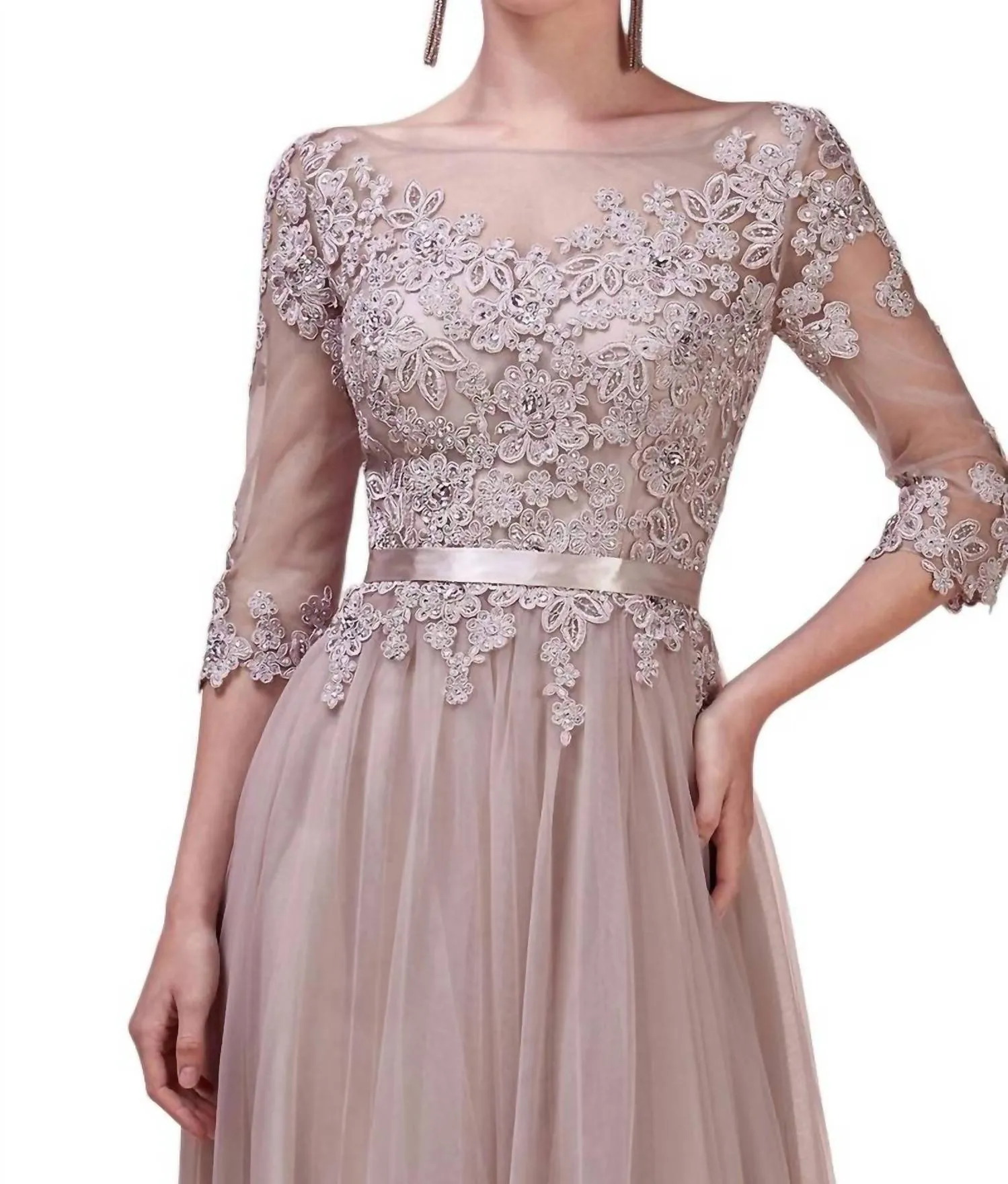 Andrea & Leo Couture - DUSTY FLORAL SLEEVE GOWN