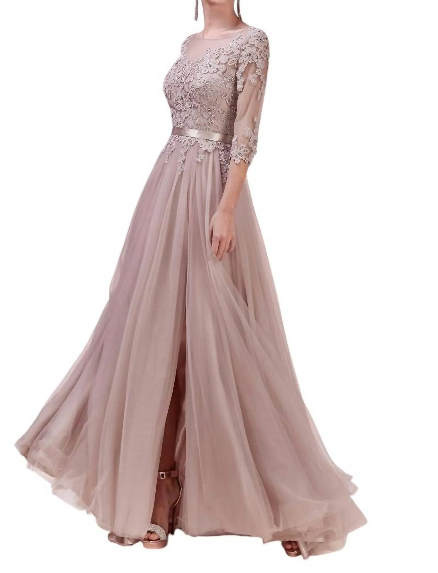 Andrea & Leo Couture - DUSTY FLORAL SLEEVE GOWN