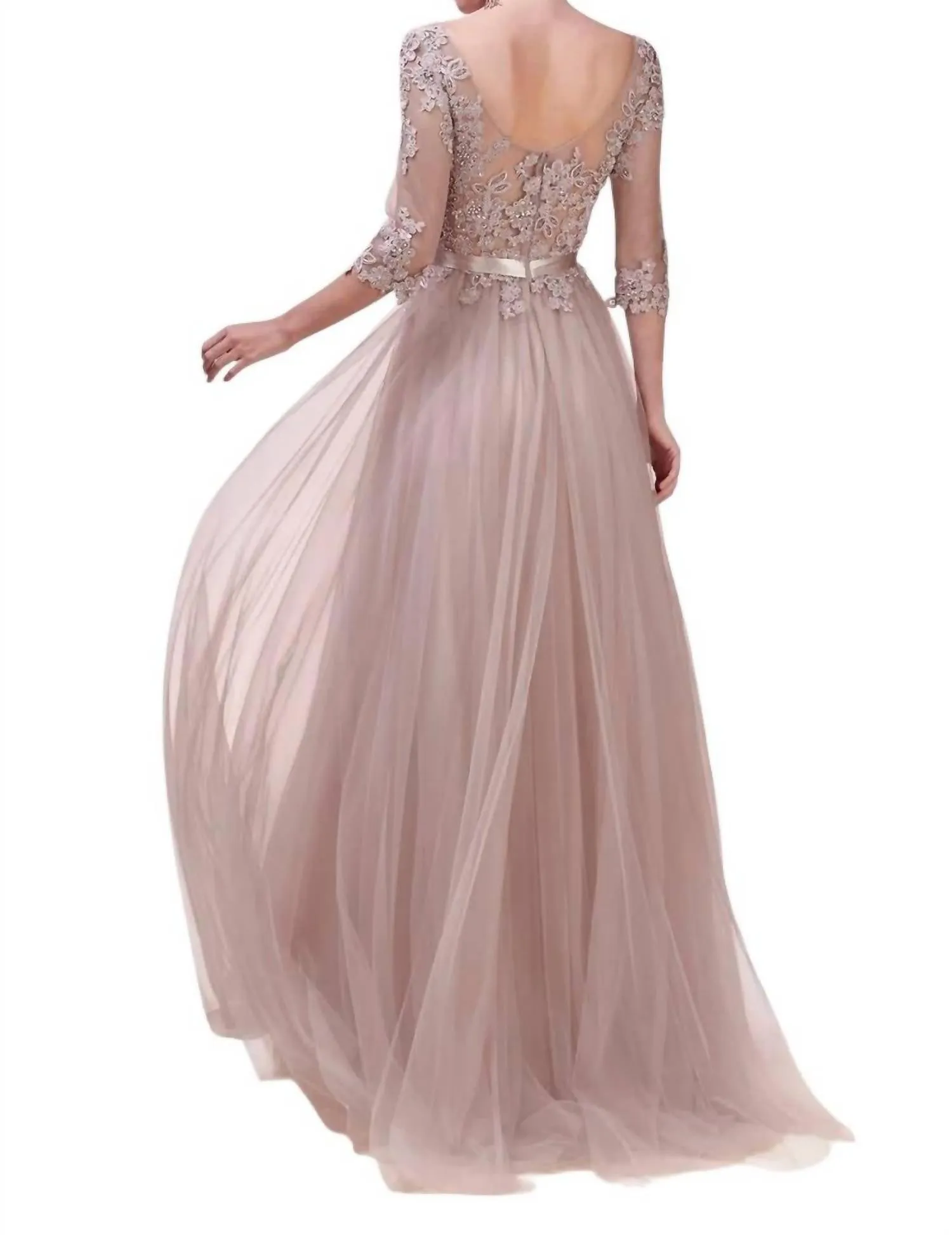 Andrea & Leo Couture - DUSTY FLORAL SLEEVE GOWN