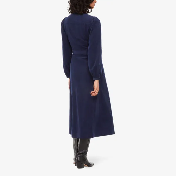 Angelica cotton corduroy midi dress with Whistles belt, navy