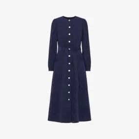 Angelica cotton corduroy midi dress with Whistles belt, navy