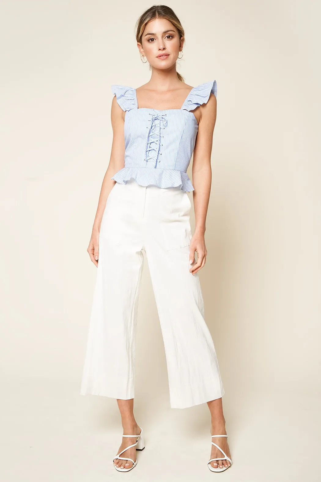 Averi Striped Lace Up Peplum Top