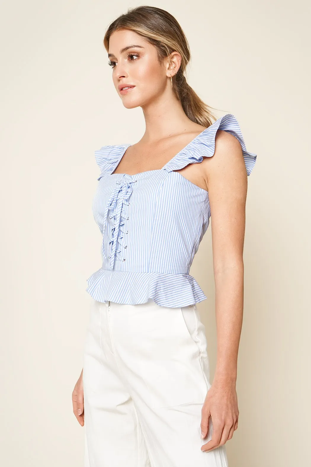 Averi Striped Lace Up Peplum Top