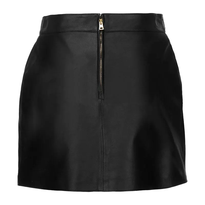 Black Eyelet High Waist Detailed Women Mini Leather Skirt