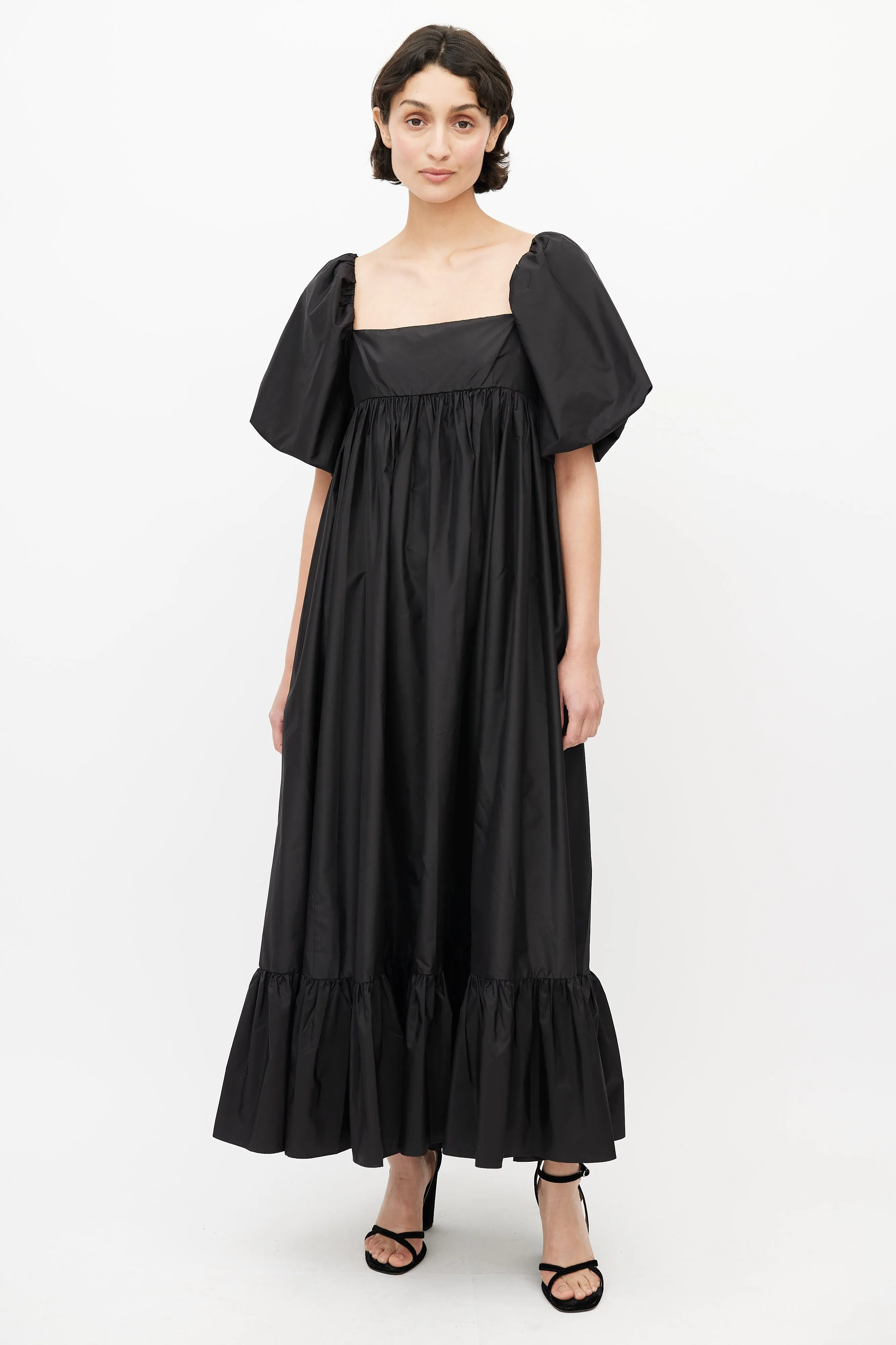Black Silk Taffeta Cecilia Midi Dress