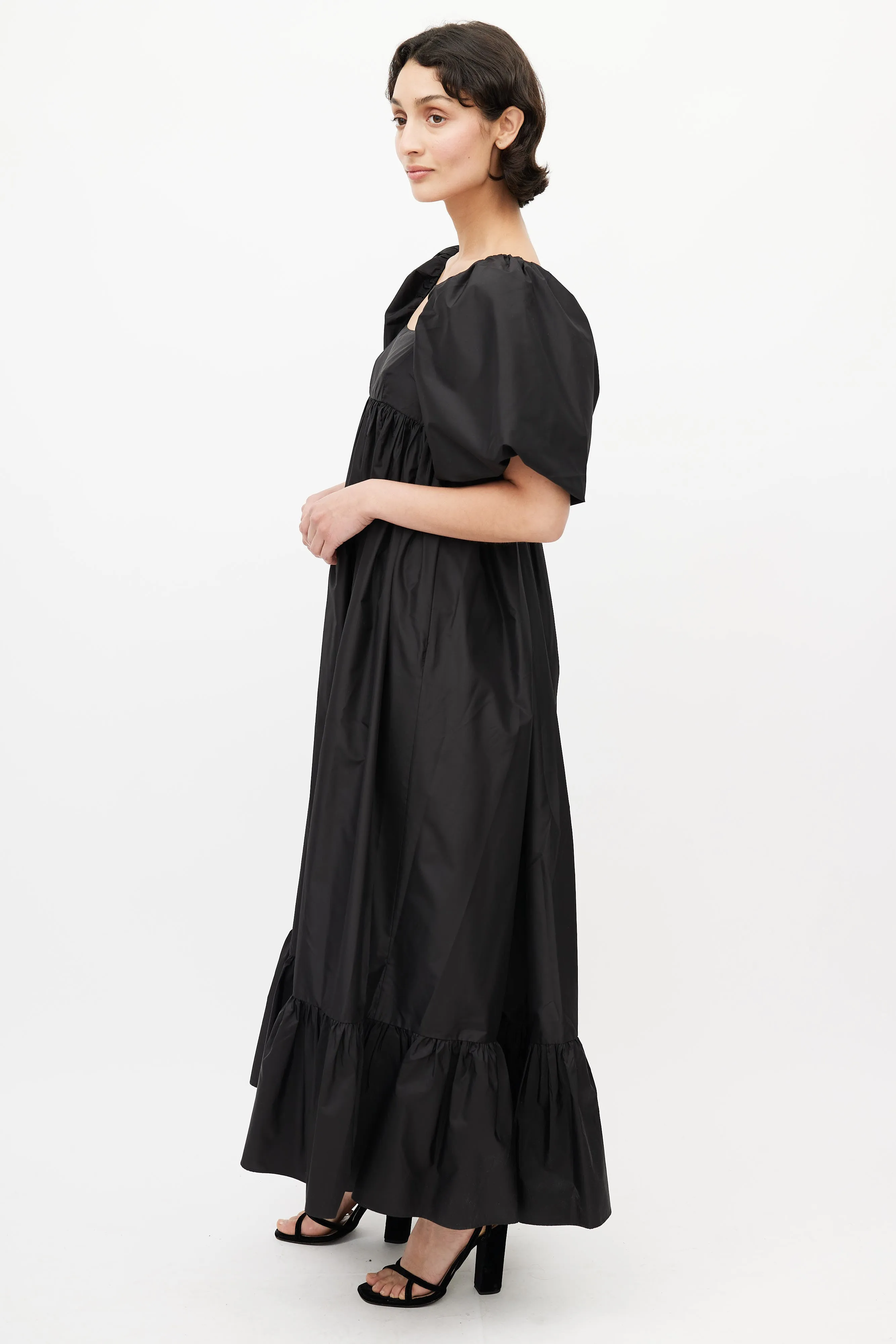 Black Silk Taffeta Cecilia Midi Dress