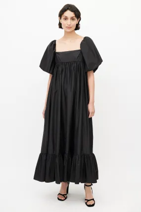 Black Silk Taffeta Cecilia Midi Dress