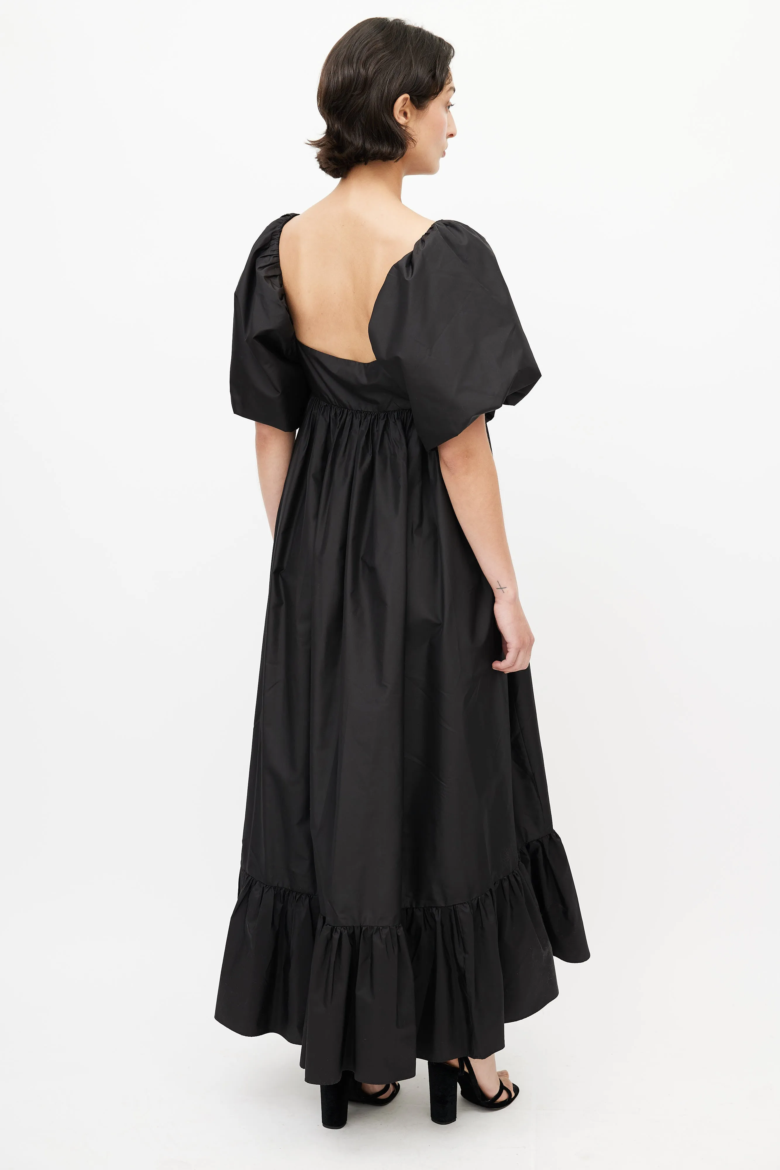 Black Silk Taffeta Cecilia Midi Dress