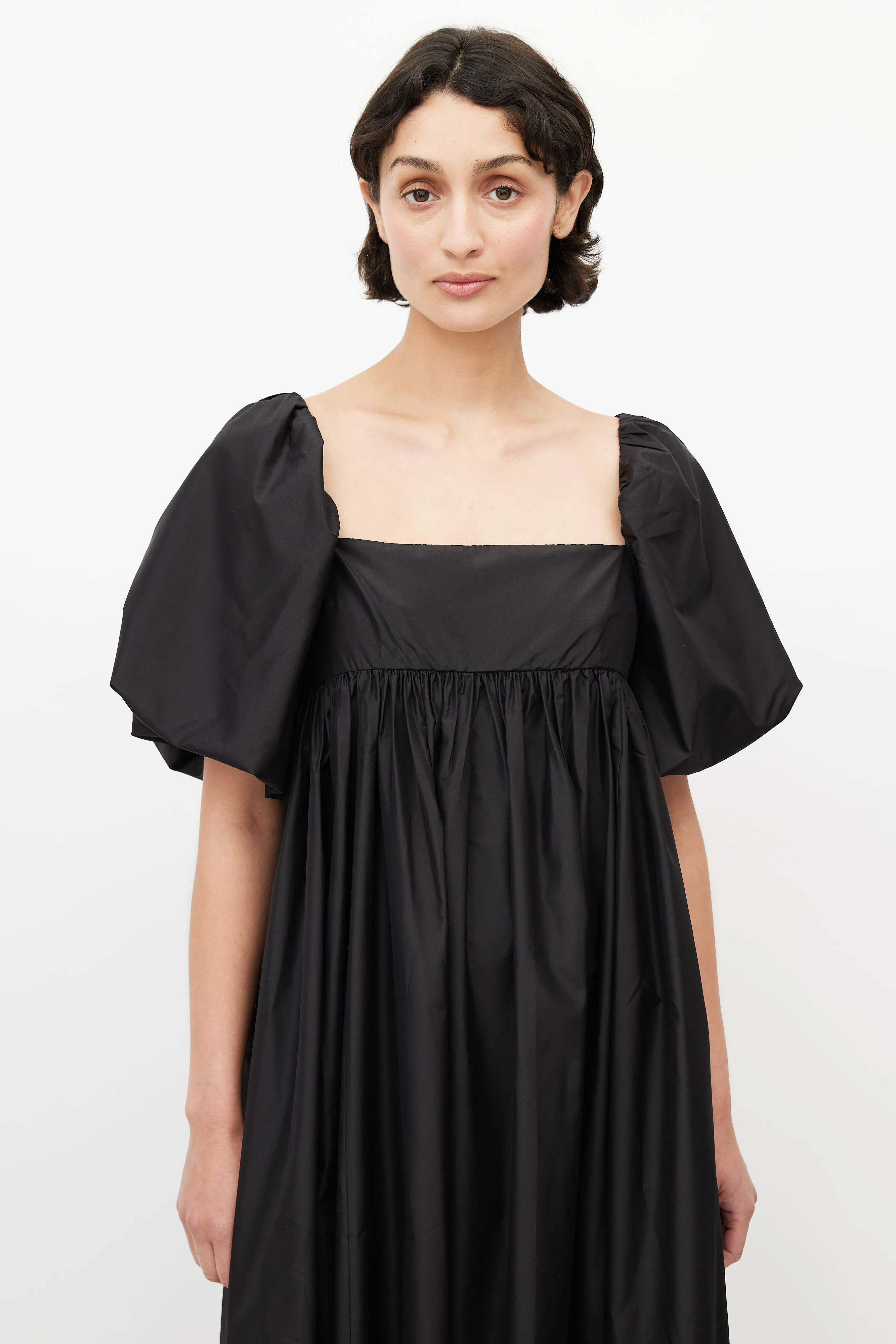 Black Silk Taffeta Cecilia Midi Dress