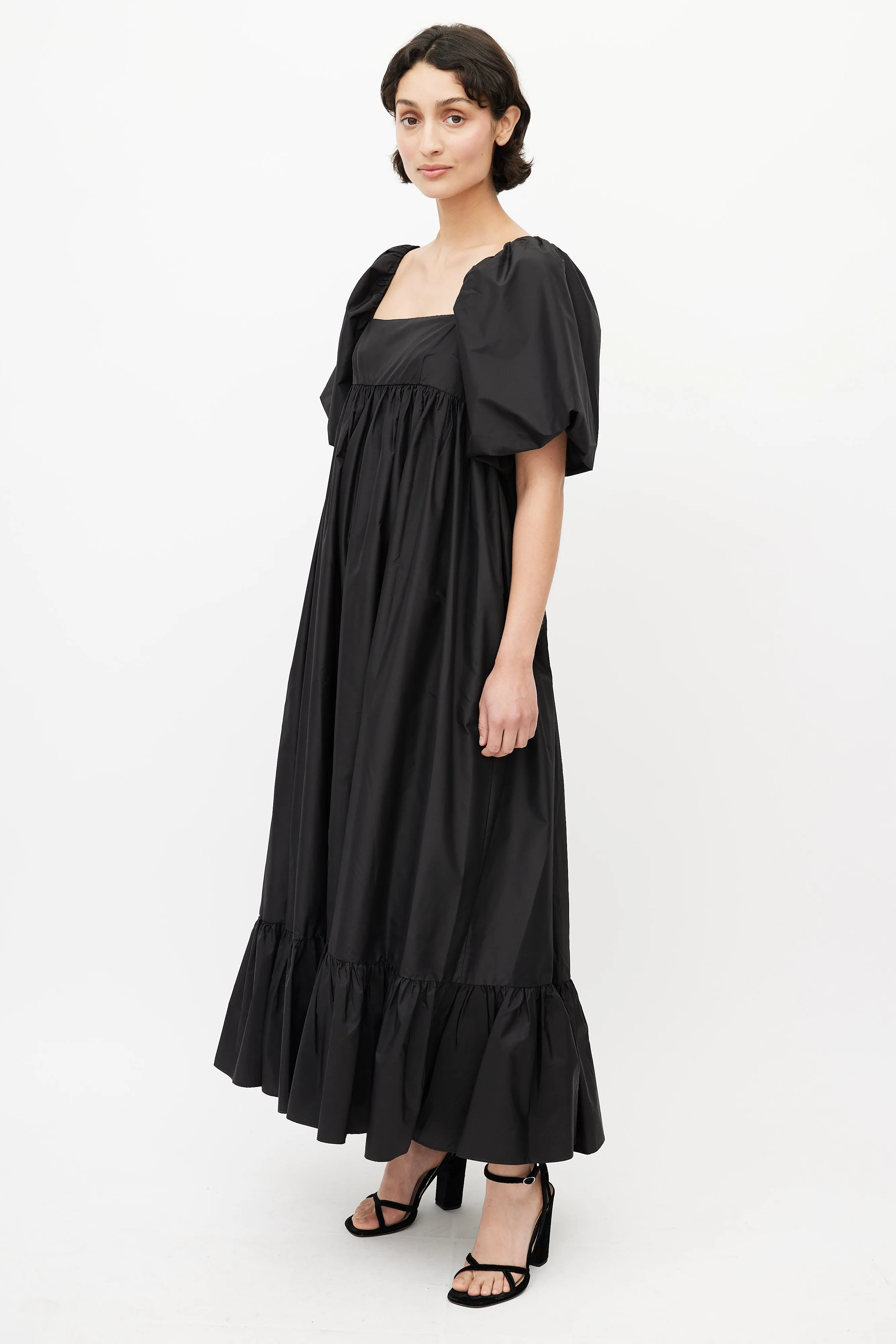 Black Silk Taffeta Cecilia Midi Dress