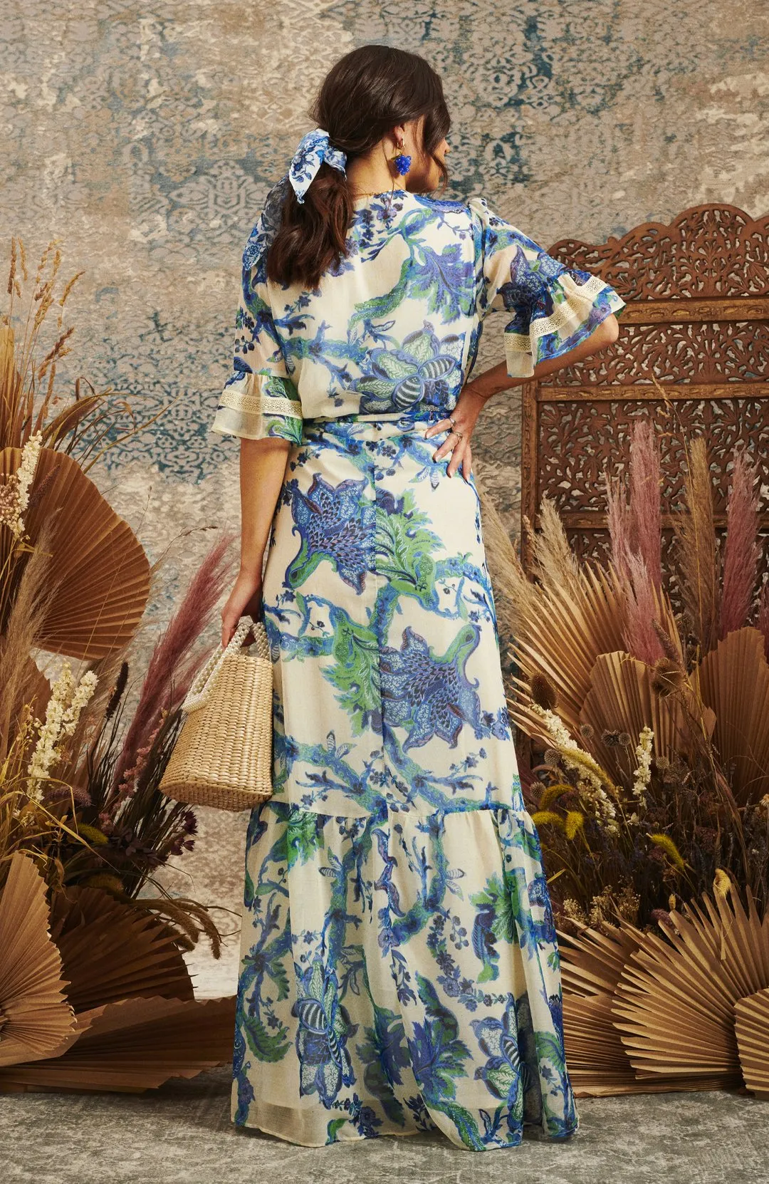 Catalina Flutter Sleeve Maxi Wrap Dress