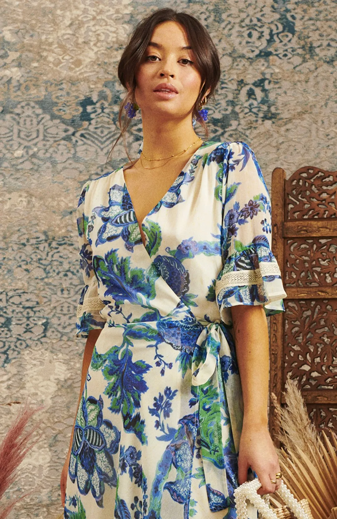Catalina Flutter Sleeve Maxi Wrap Dress