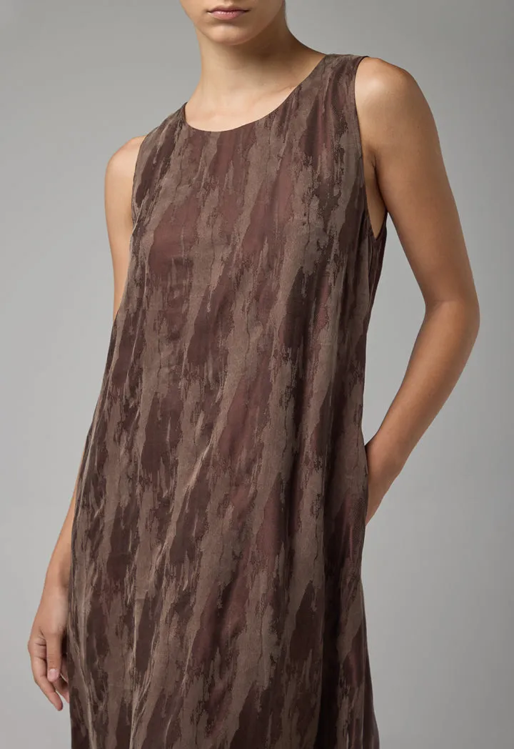Choice Contrast Sleeveless Flared Dress Brown