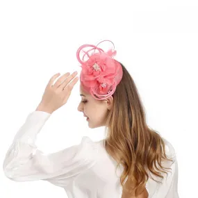 Coral Pillbox Flower Embellished Fascinator
