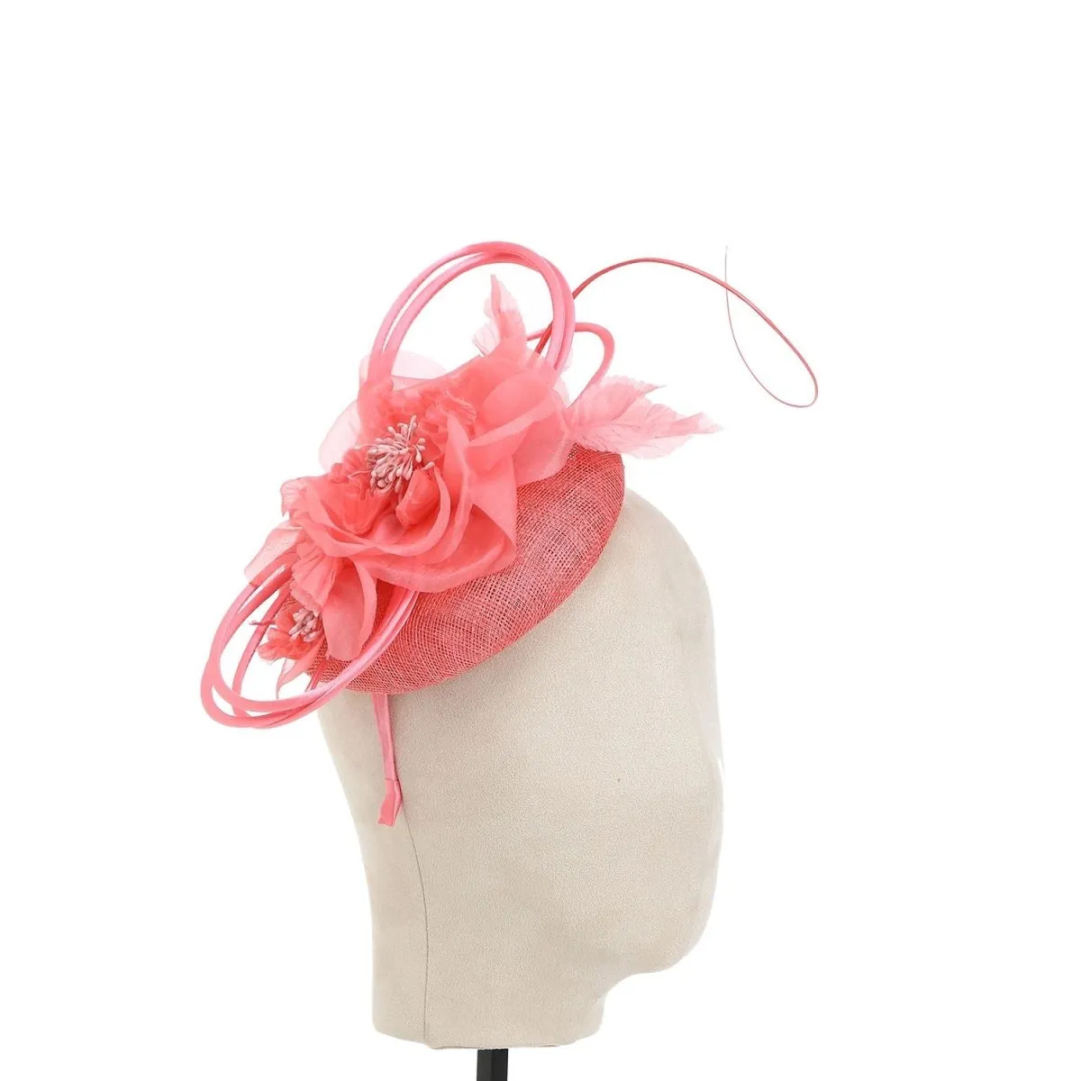 Coral Pillbox Flower Embellished Fascinator