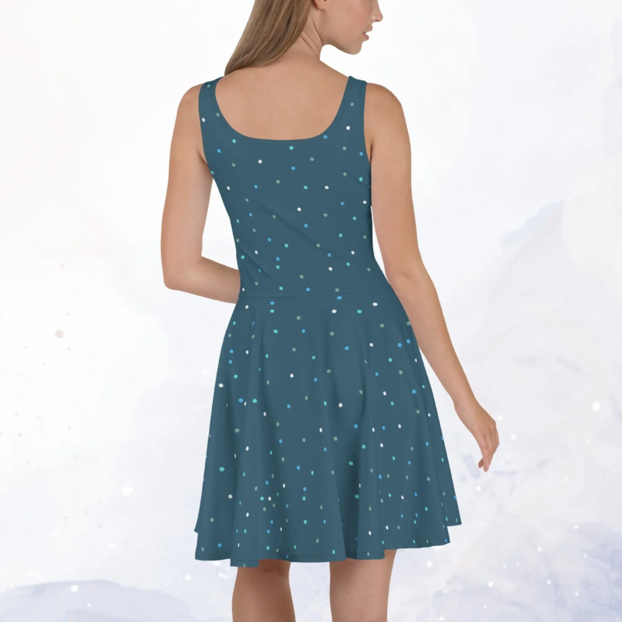 Dark Winter Blue Polka Dot Tank Top Skater Circle Dress