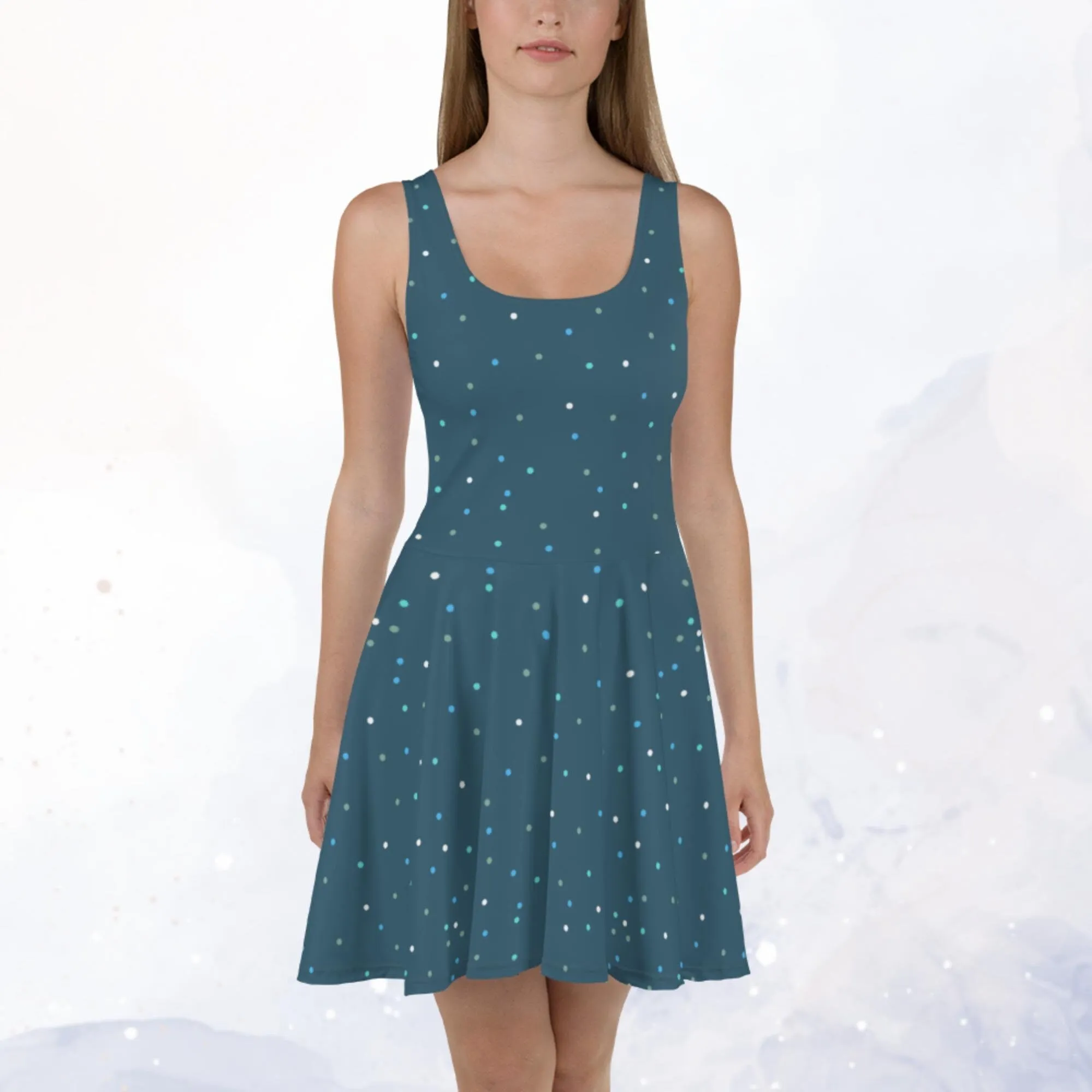 Dark Winter Blue Polka Dot Tank Top Skater Circle Dress