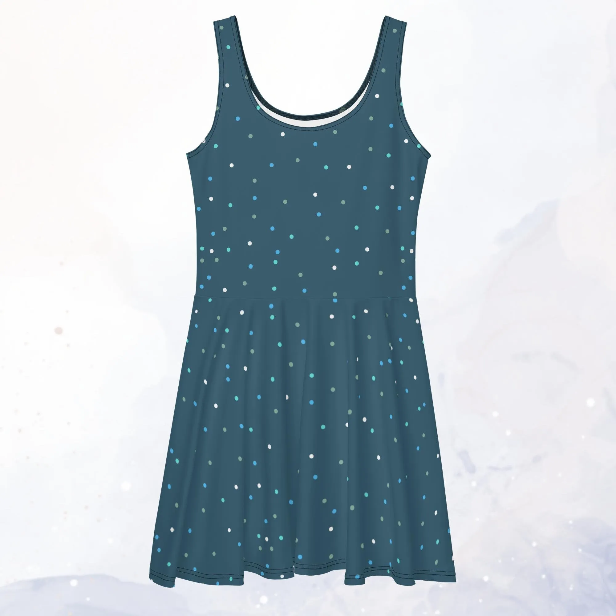 Dark Winter Blue Polka Dot Tank Top Skater Circle Dress