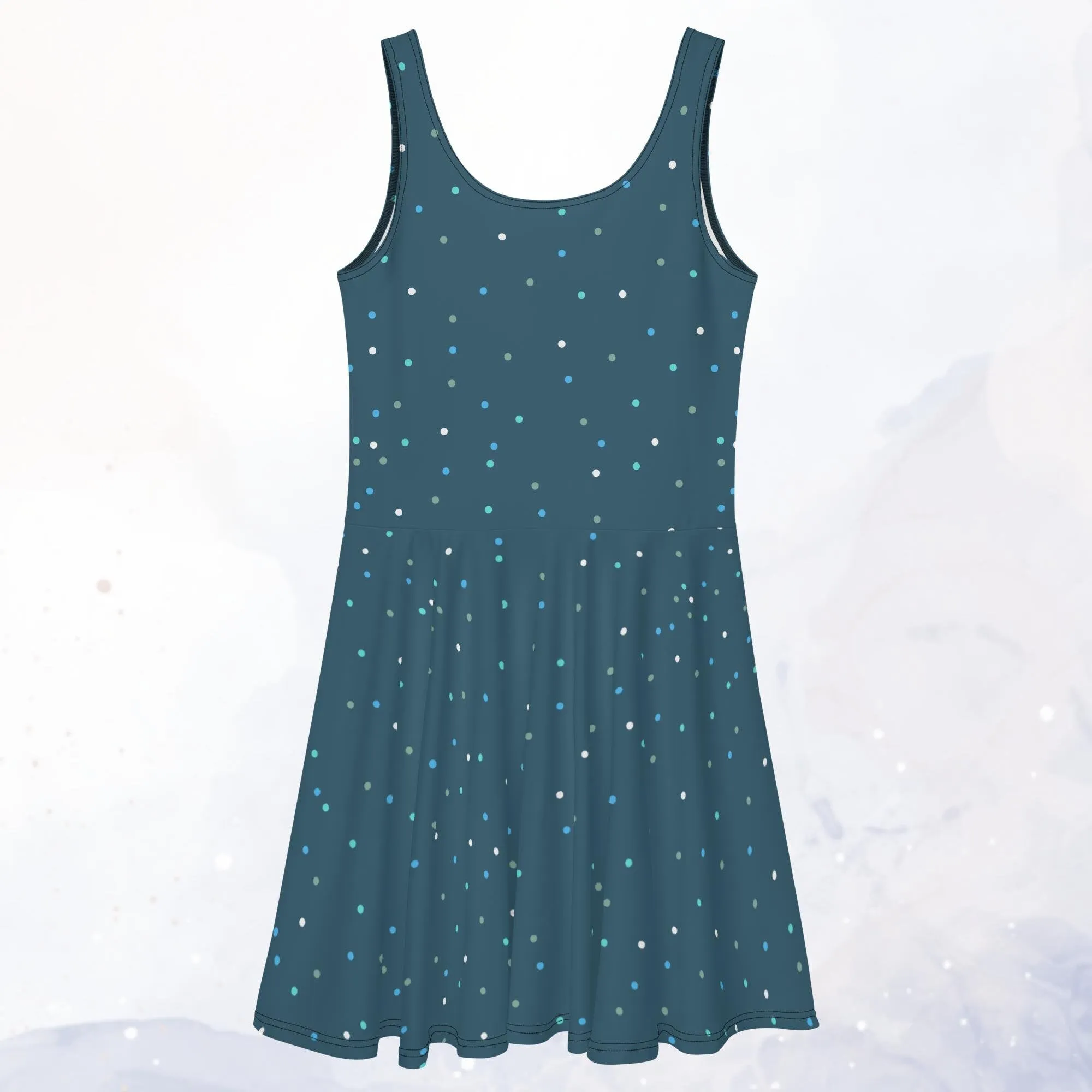 Dark Winter Blue Polka Dot Tank Top Skater Circle Dress
