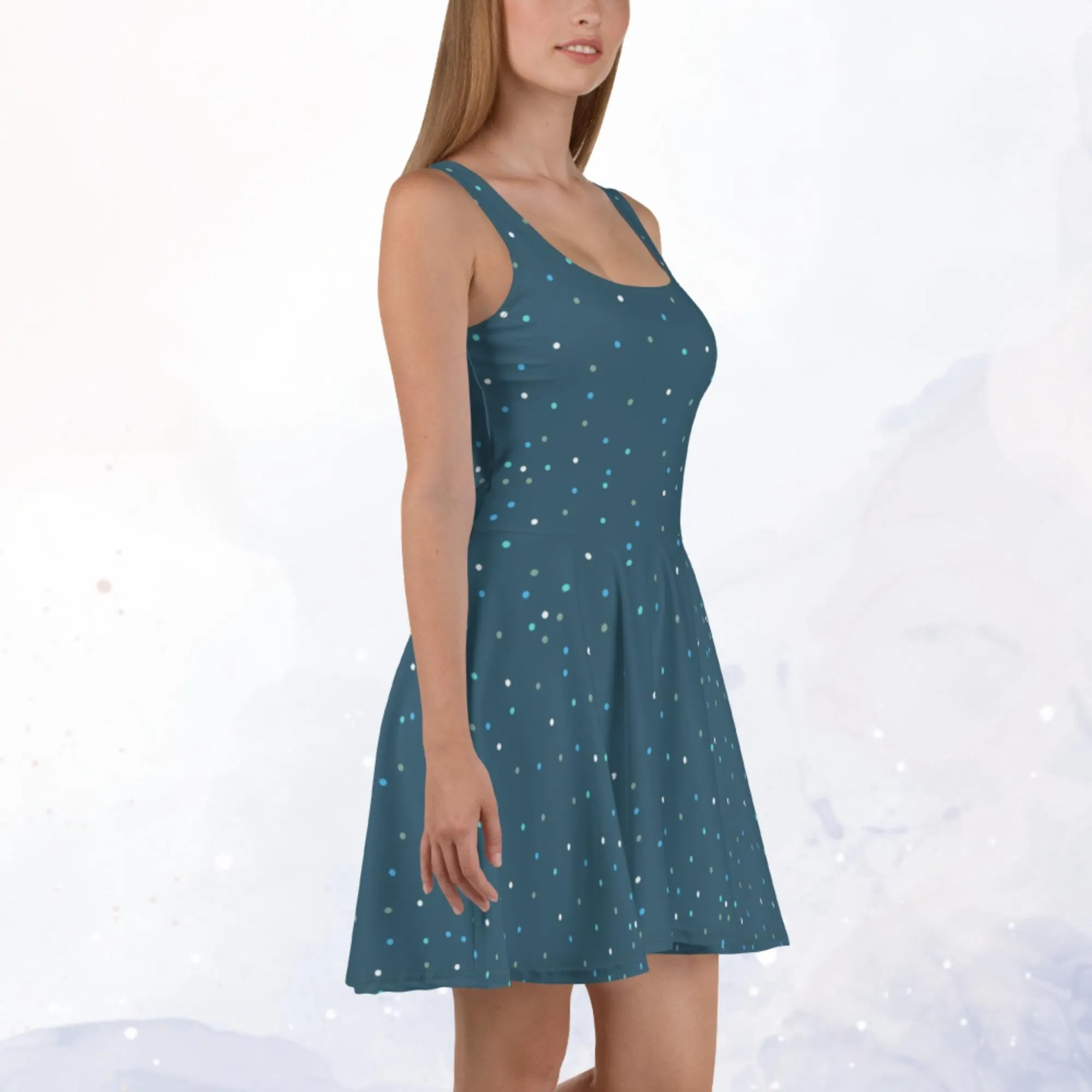 Dark Winter Blue Polka Dot Tank Top Skater Circle Dress