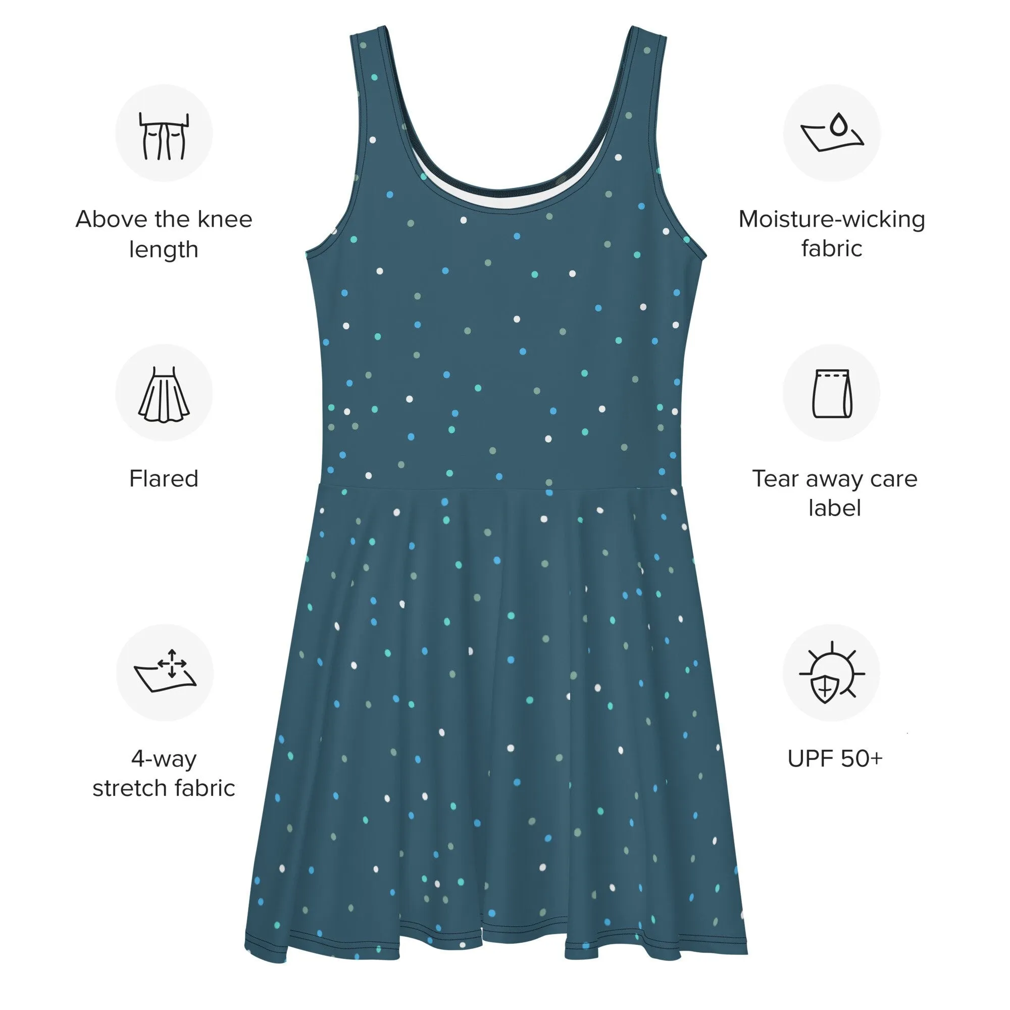 Dark Winter Blue Polka Dot Tank Top Skater Circle Dress