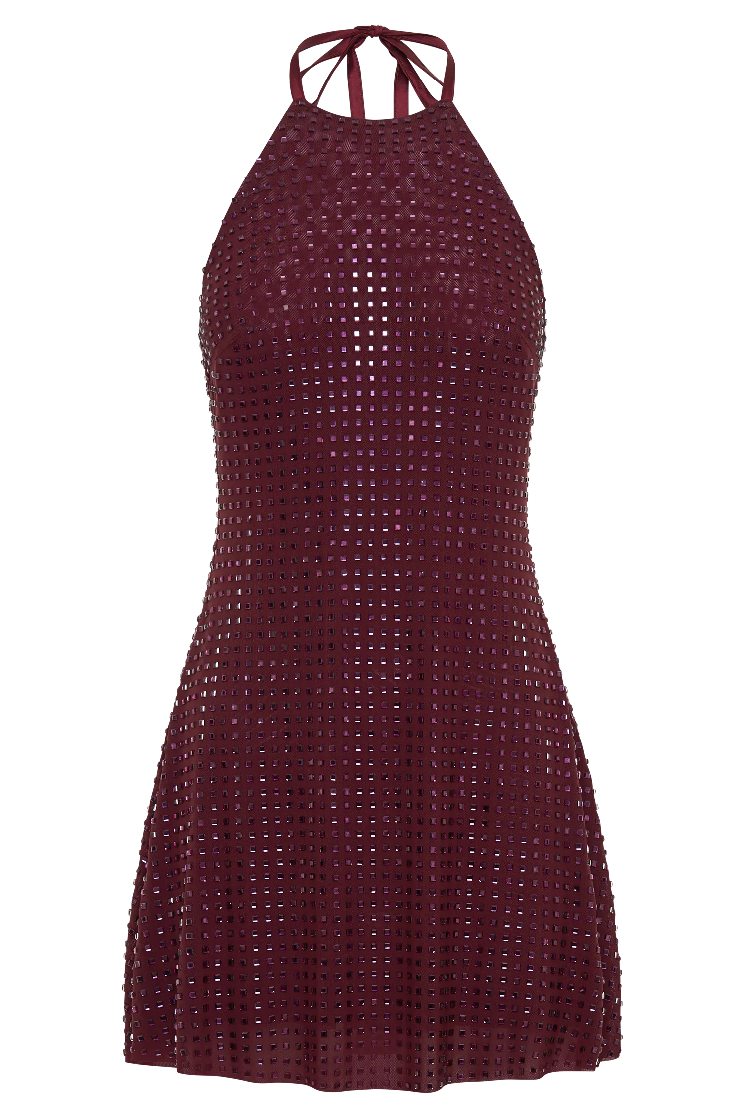 Dorothy Square Diamante Halter Mini Dress - Burgundy