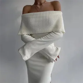 DressBetty - 2024 Off-Shoulder Lapel Neck Sexy Long Sleeve Maxi Dress