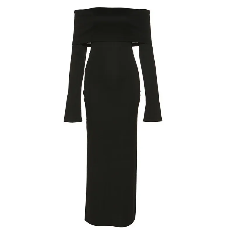 DressBetty - 2024 Off-Shoulder Lapel Neck Sexy Long Sleeve Maxi Dress